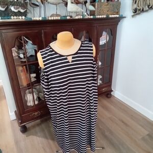 Signature Collection Plus Sz 2X Cold Shoulder Navy Blue &White Stripe Midi Dress
